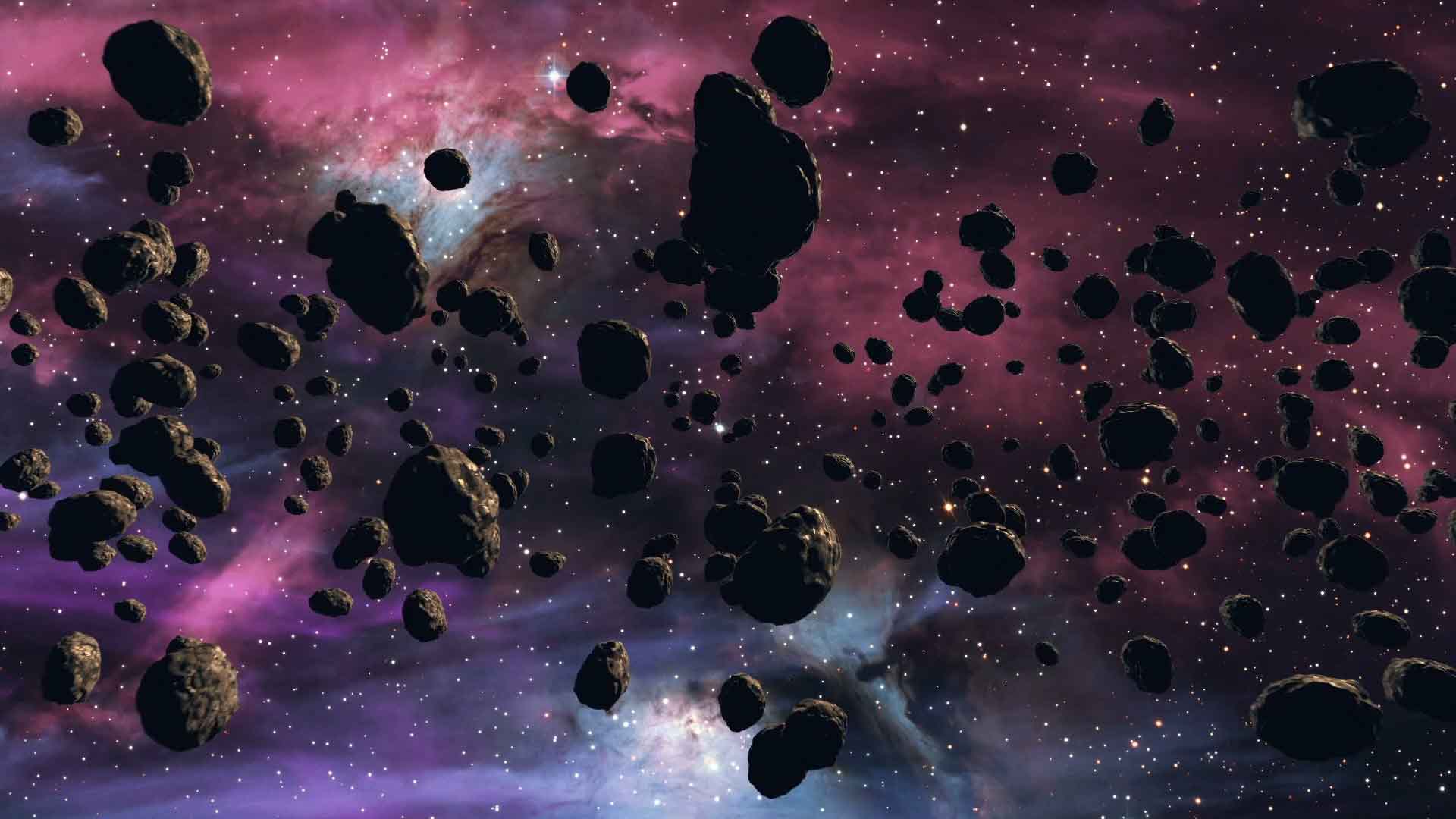 Asteroids of different sizes from deep space are flying near you